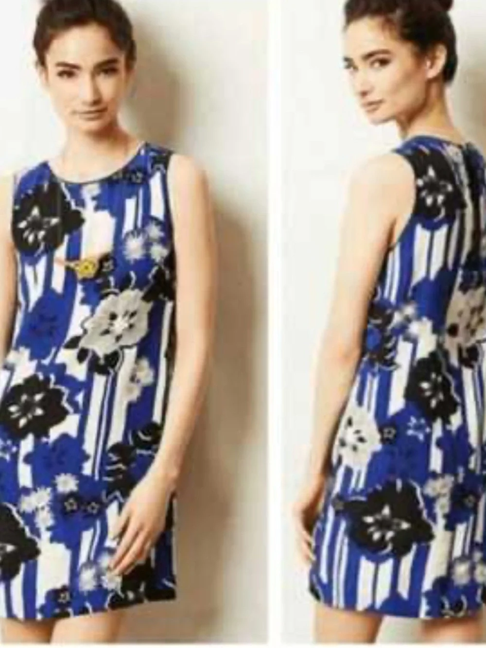 Maeve Silk Canna Shift Dress Sizes 0P Blue Motif ANTHROPOLOGIE Preppy Business - Picture 4 of 15